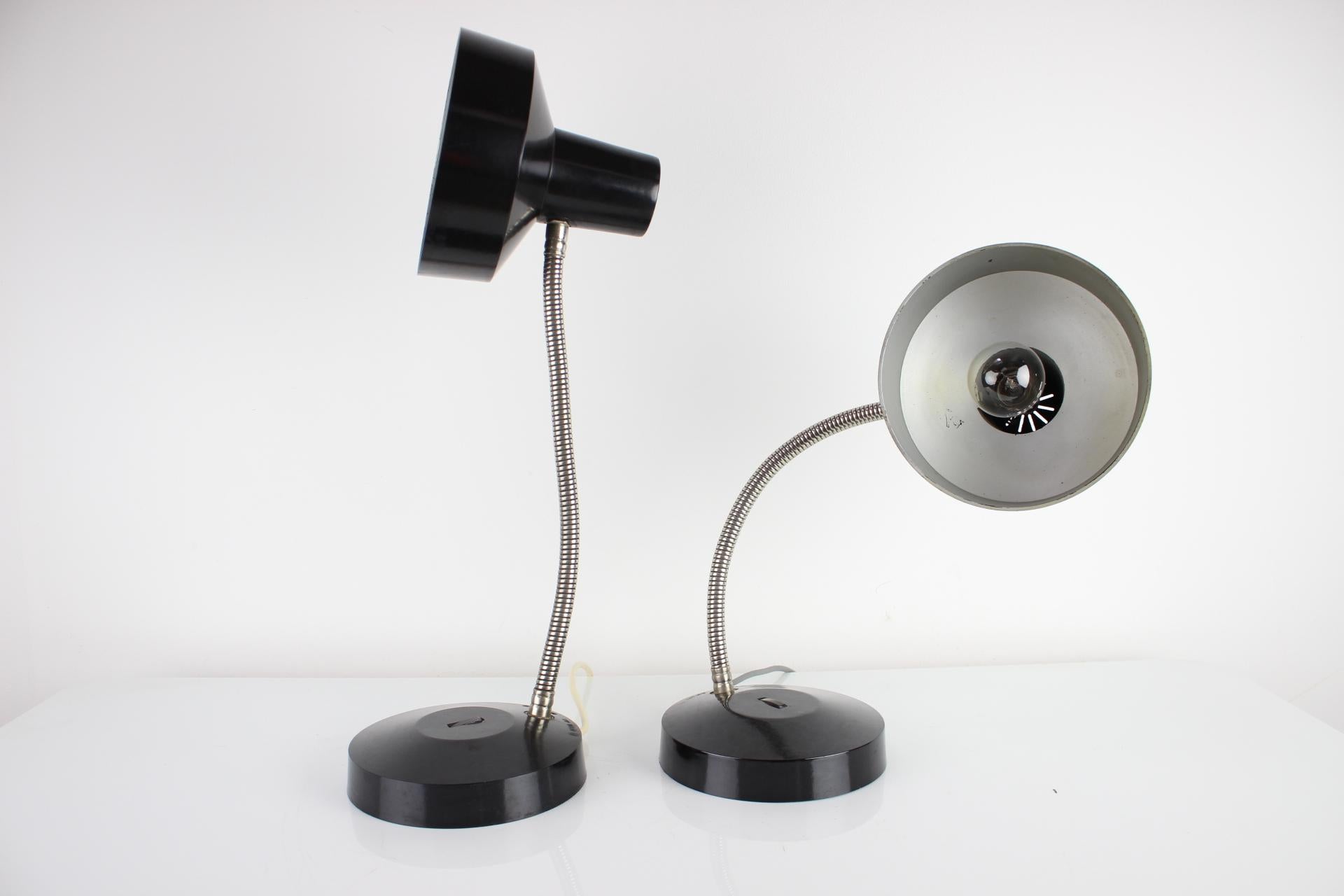 Pair of Adjustable Black Bakelite Table Lamps / Czechoslovakia, 1960s For Sale 6
