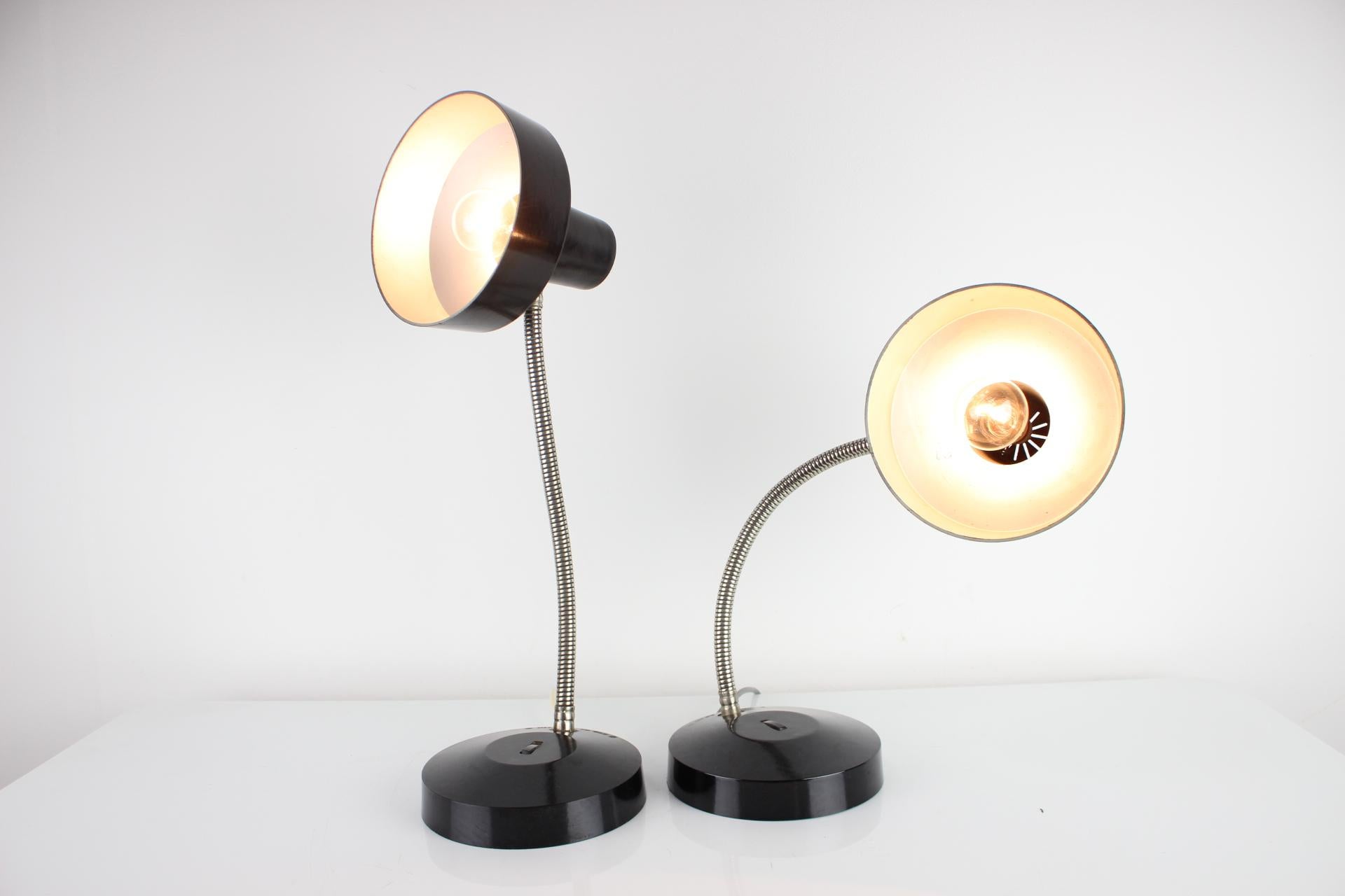 Pair of Adjustable Black Bakelite Table Lamps / Czechoslovakia, 1960s For Sale 7