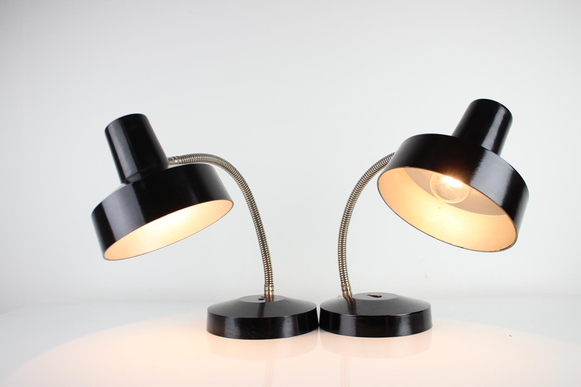 Pair of Adjustable Black Bakelite Table Lamps / Czechoslovakia, 1960s For Sale 8