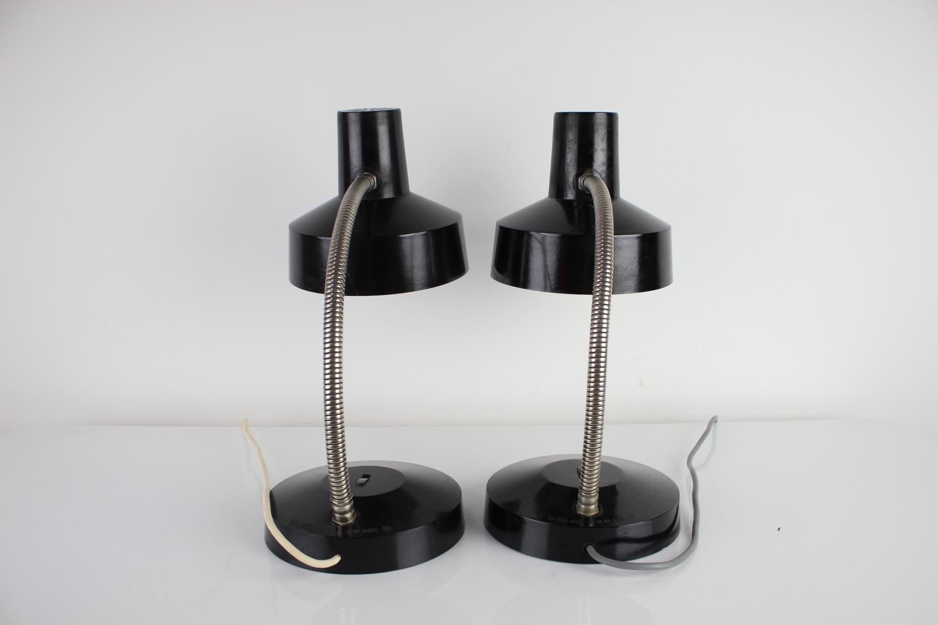 Mid-Century Modern Pair of Adjustable Black Bakelite Table Lamps / Czechoslovakia, 1960s For Sale