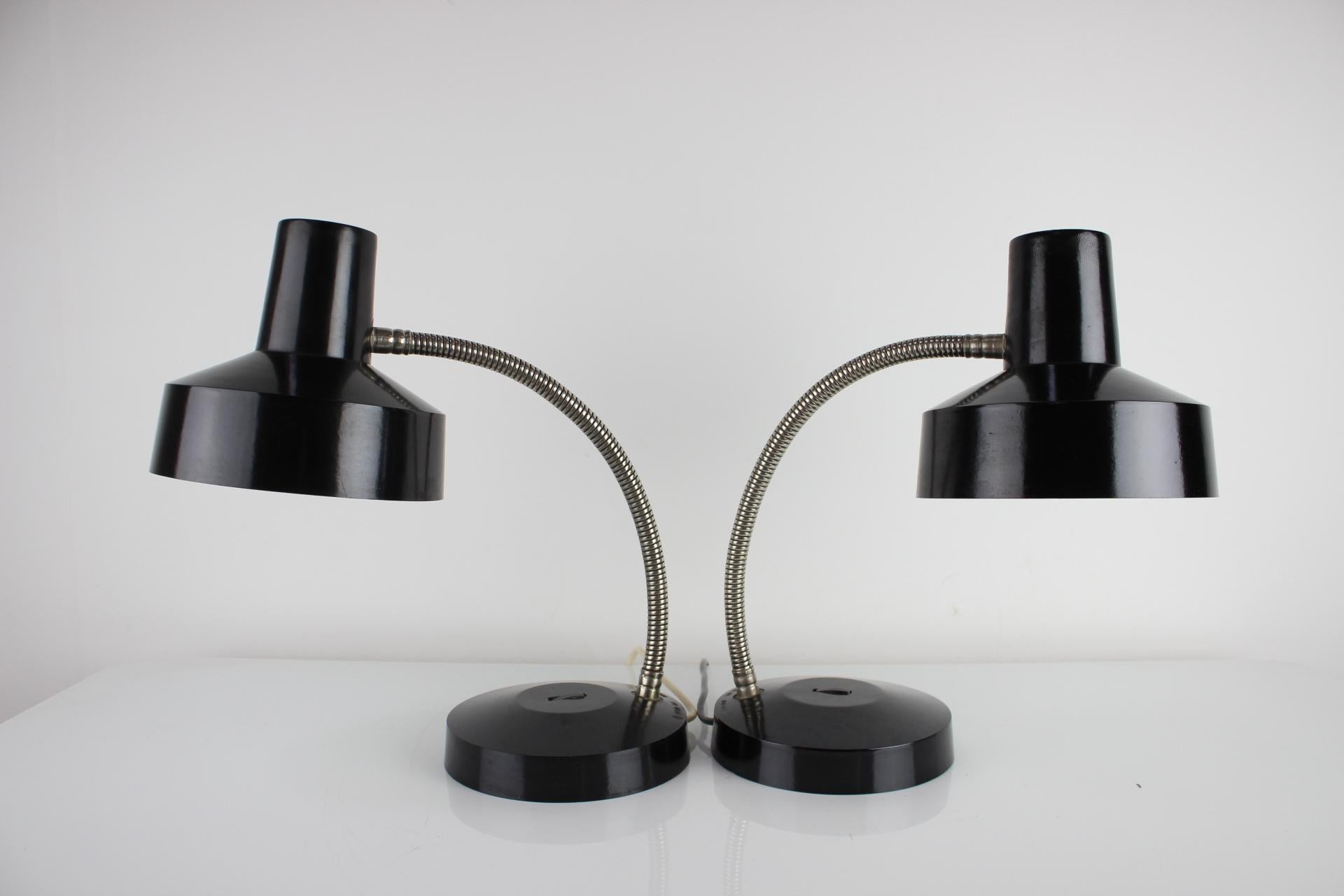 Pair of Adjustable Black Bakelite Table Lamps / Czechoslovakia, 1960s For Sale 1