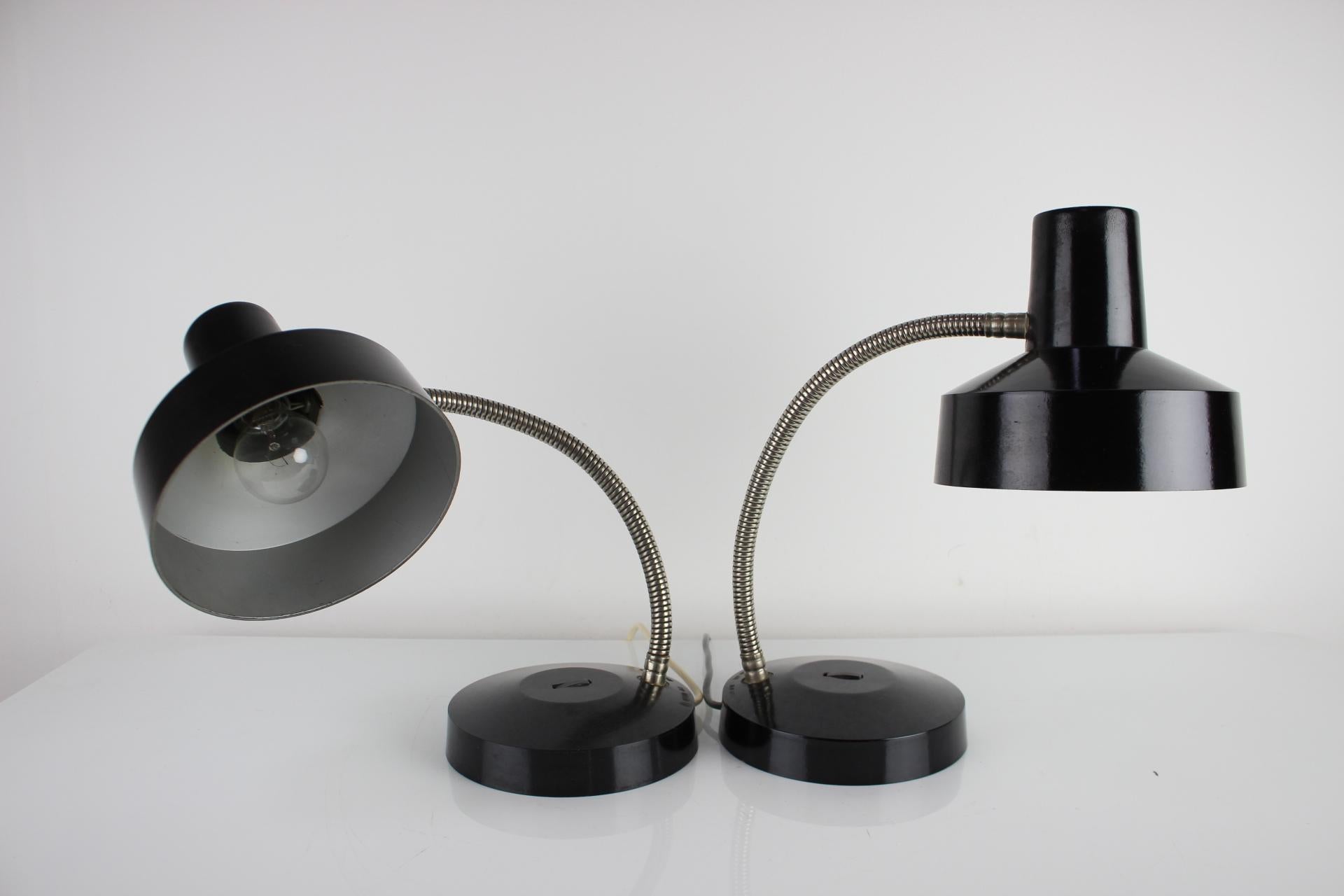 Pair of Adjustable Black Bakelite Table Lamps / Czechoslovakia, 1960s For Sale 2