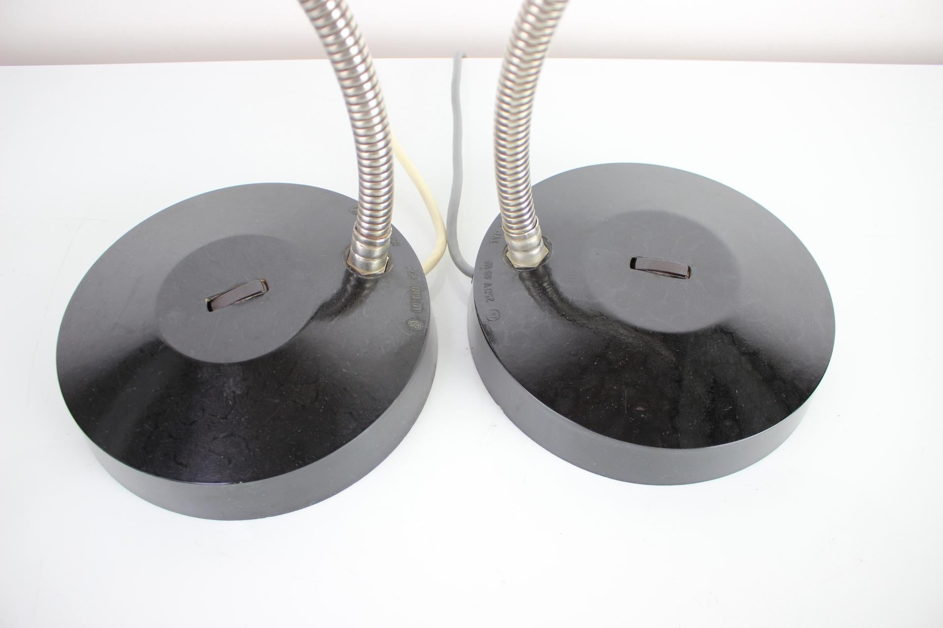 Pair of Adjustable Black Bakelite Table Lamps / Czechoslovakia, 1960s For Sale 3