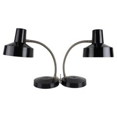 Pair of Adjustable Black Bakelite Table Lamps / Czechoslovakia, 1960s