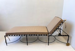 Pair of Adjustable Black Iron & Brass Lounge Chaises by Mario Papperzini