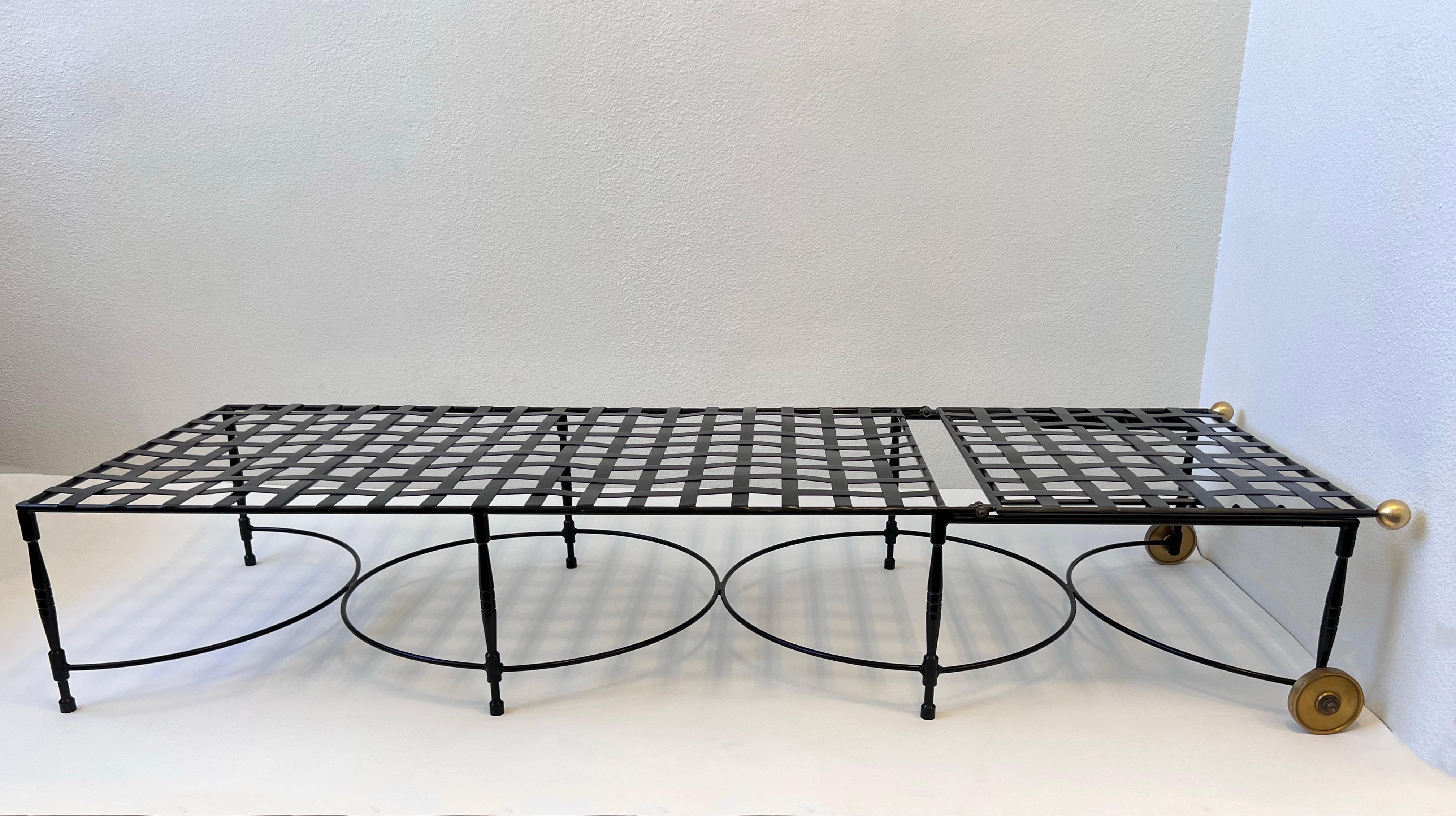 Mid-20th Century Pair of Adjustable Black Iron & Brass Lounge Chaises by Mario Papperzini