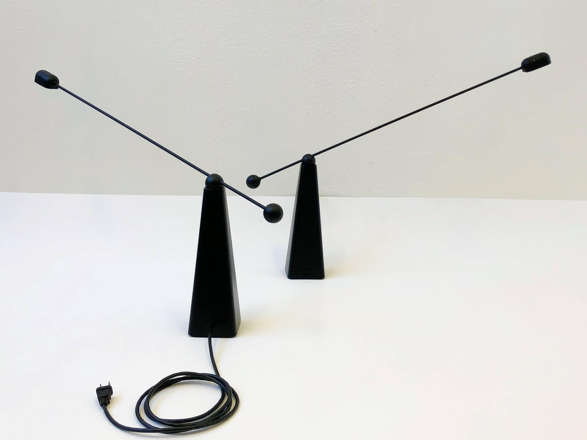 Pair of Adjustable Black Lacquered Table Lamps by Ron Rezek 1