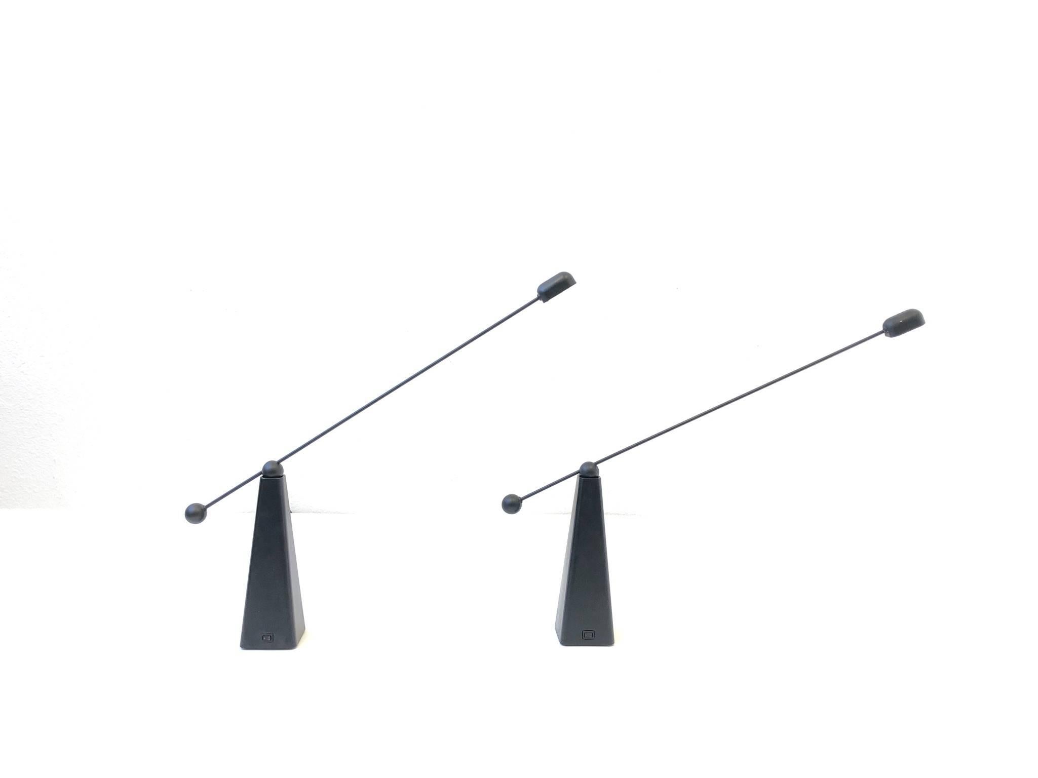 Pair of Adjustable Black Lacquered Table Lamps by Ron Rezek 2