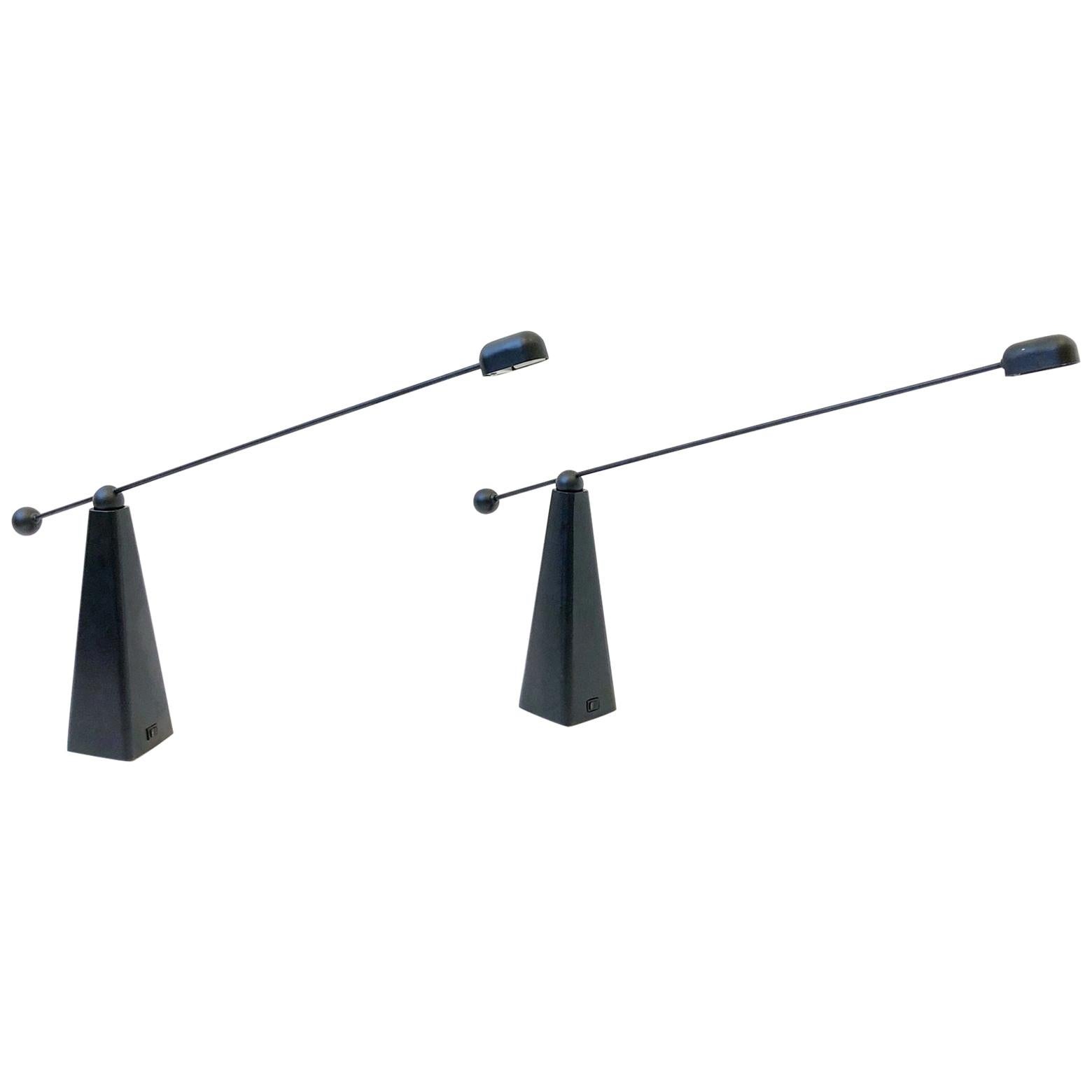 Pair of Adjustable Black Lacquered Table Lamps by Ron Rezek