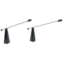 Pair of Adjustable Black Lacquered Table Lamps by Ron Rezek