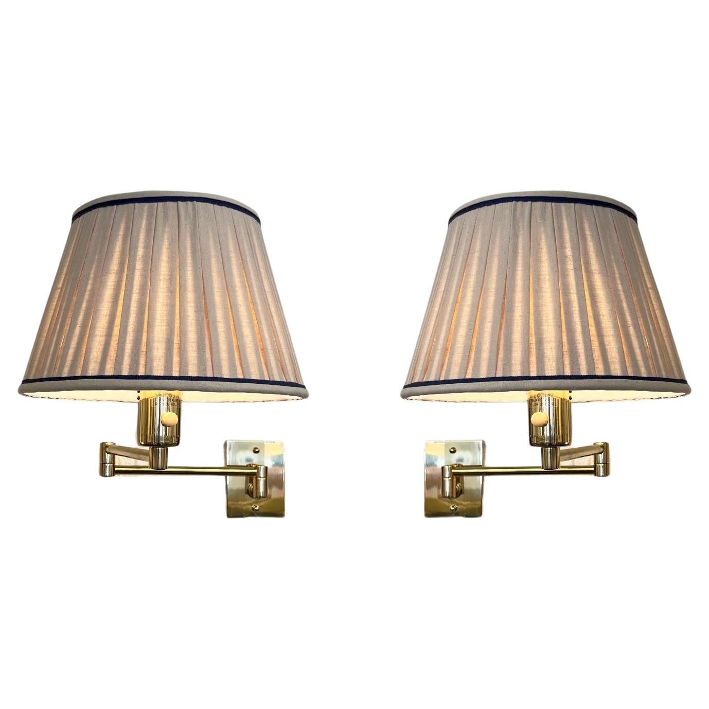 Pair of Adjustable Brass and Linen Wall Scoces by Hansen Lamps NY
