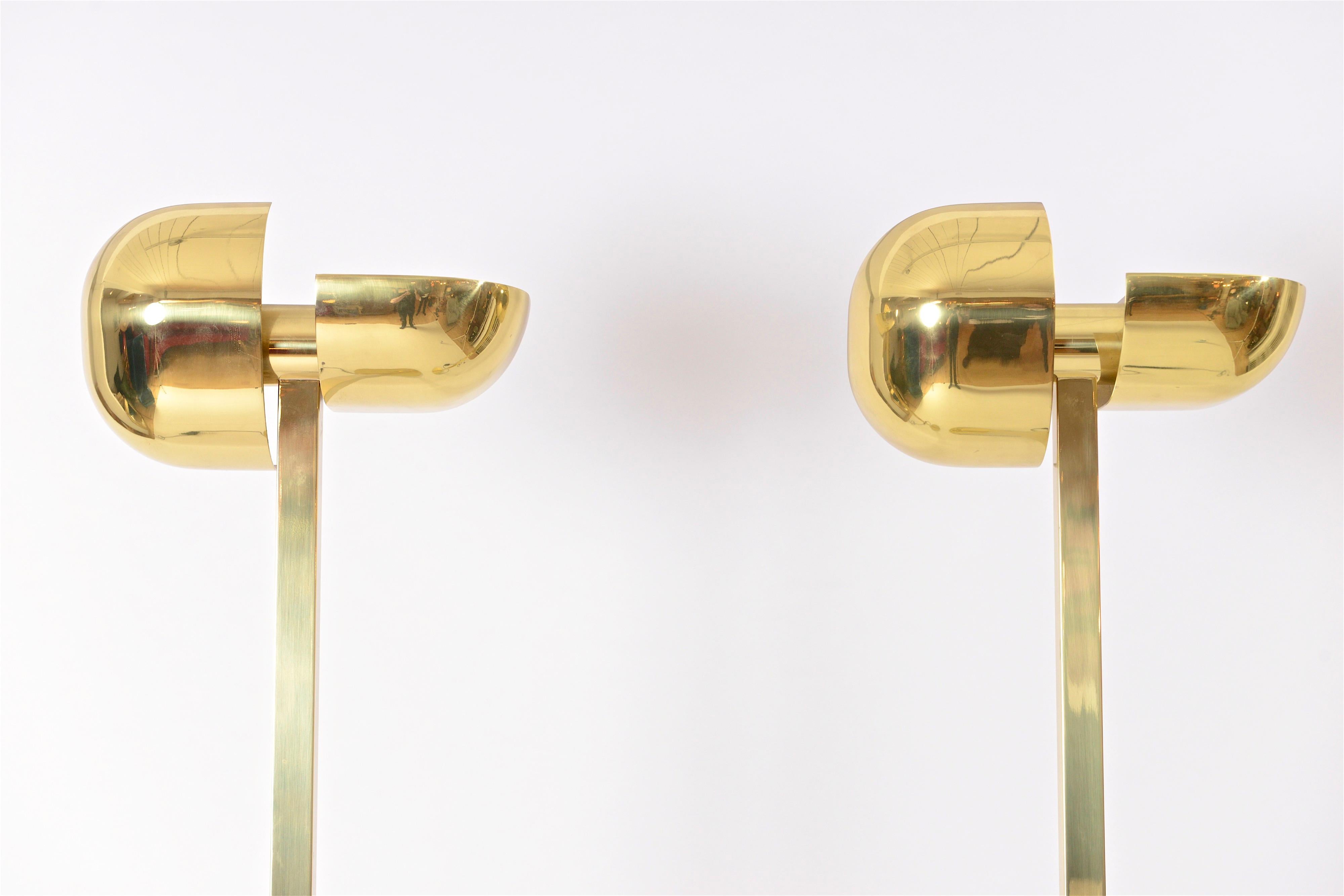 Italian Pair of Adjustable Brass Floor Lamps or Uplighters by Lumi, Italy , circa 1970