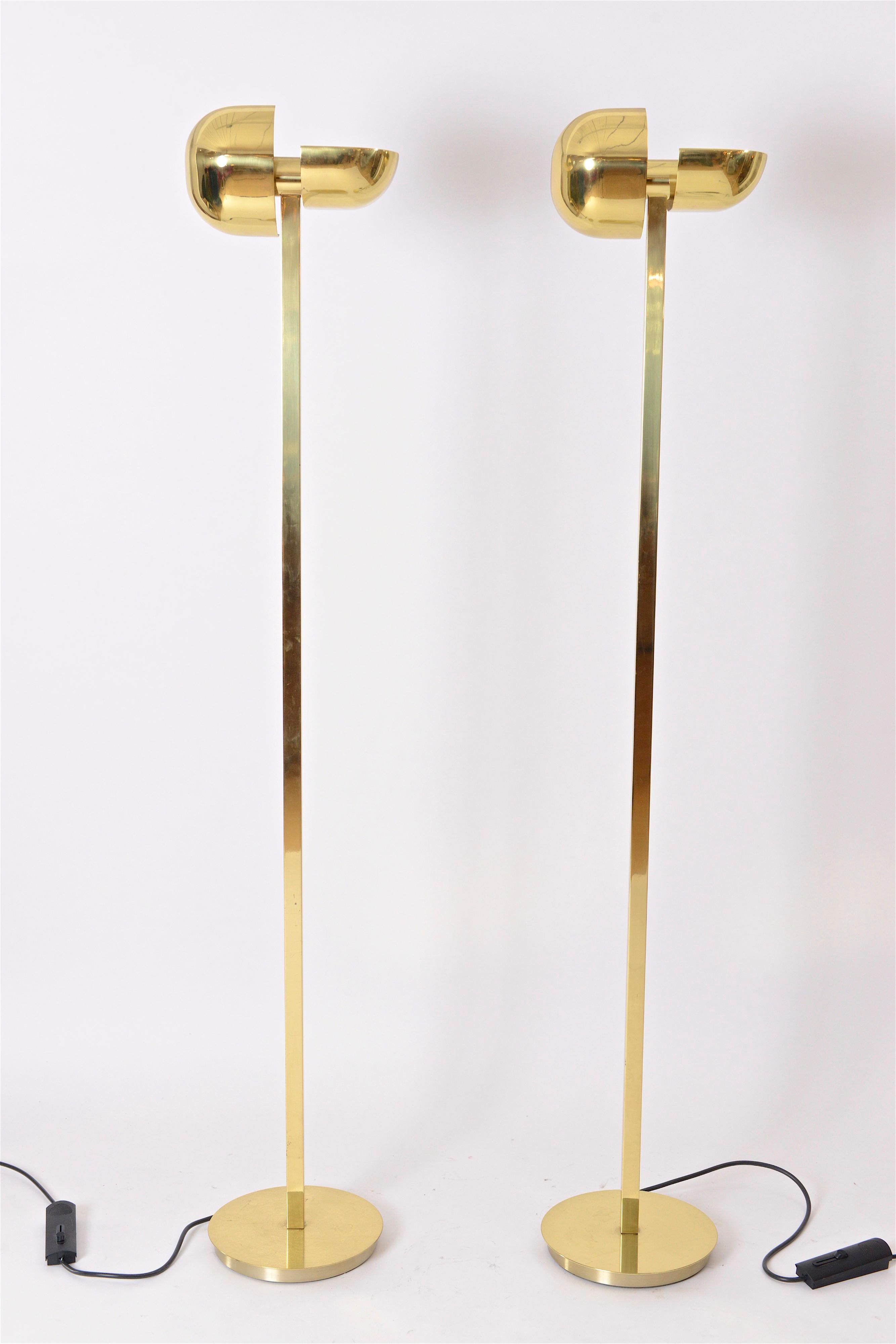 Lacquered Pair of Adjustable Brass Floor Lamps or Uplighters by Lumi, Italy , circa 1970