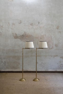 Pair of Adjustable Brass Floor Lamps with Fabric Lampshade – 1970s