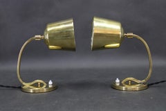 Pair of Adjustable Brass Table or Wall Lamps, Czechoslovakia, 1930s
