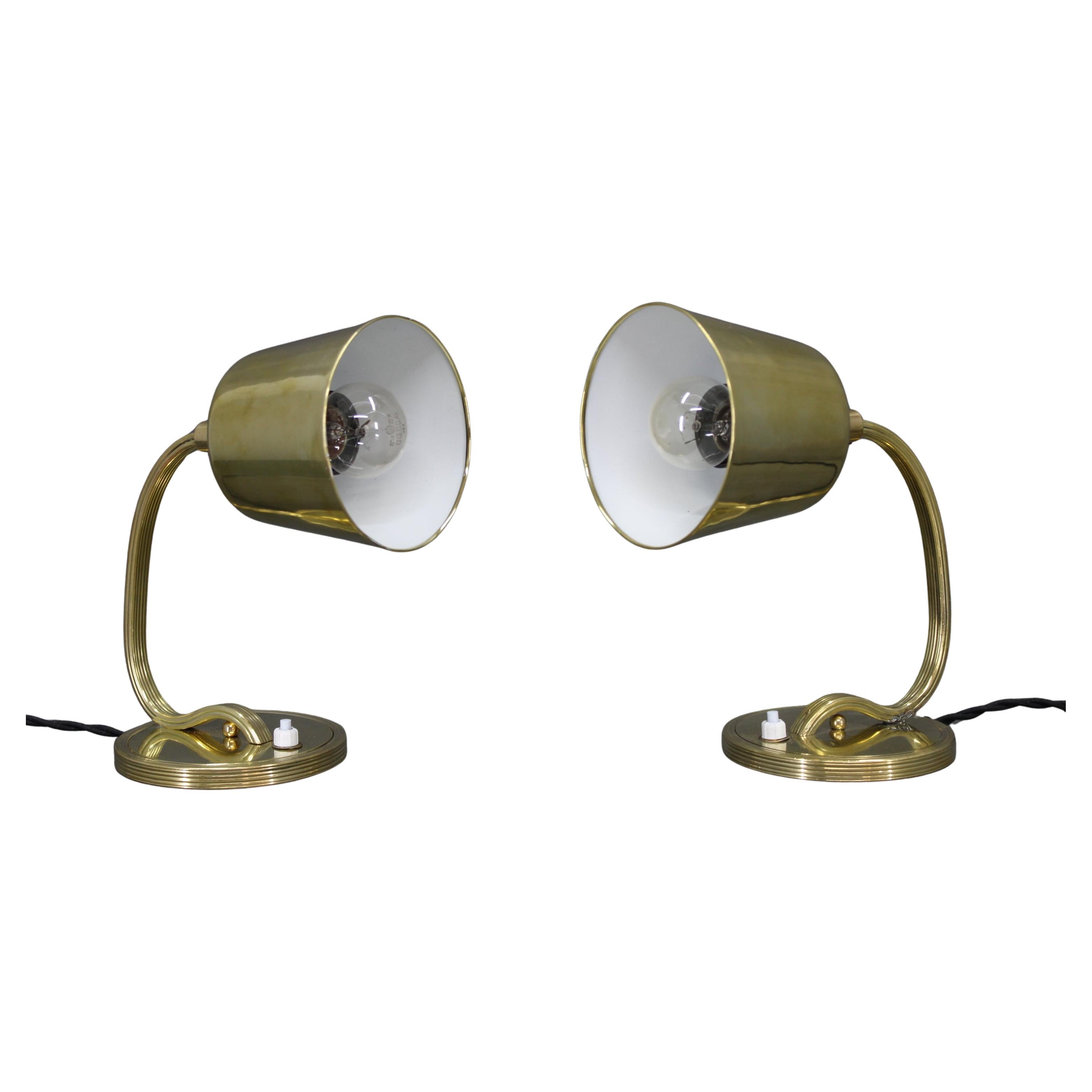 Pair of Adjustable Brass Table or Wall Lamps, Czechoslovakia, 1930s For Sale