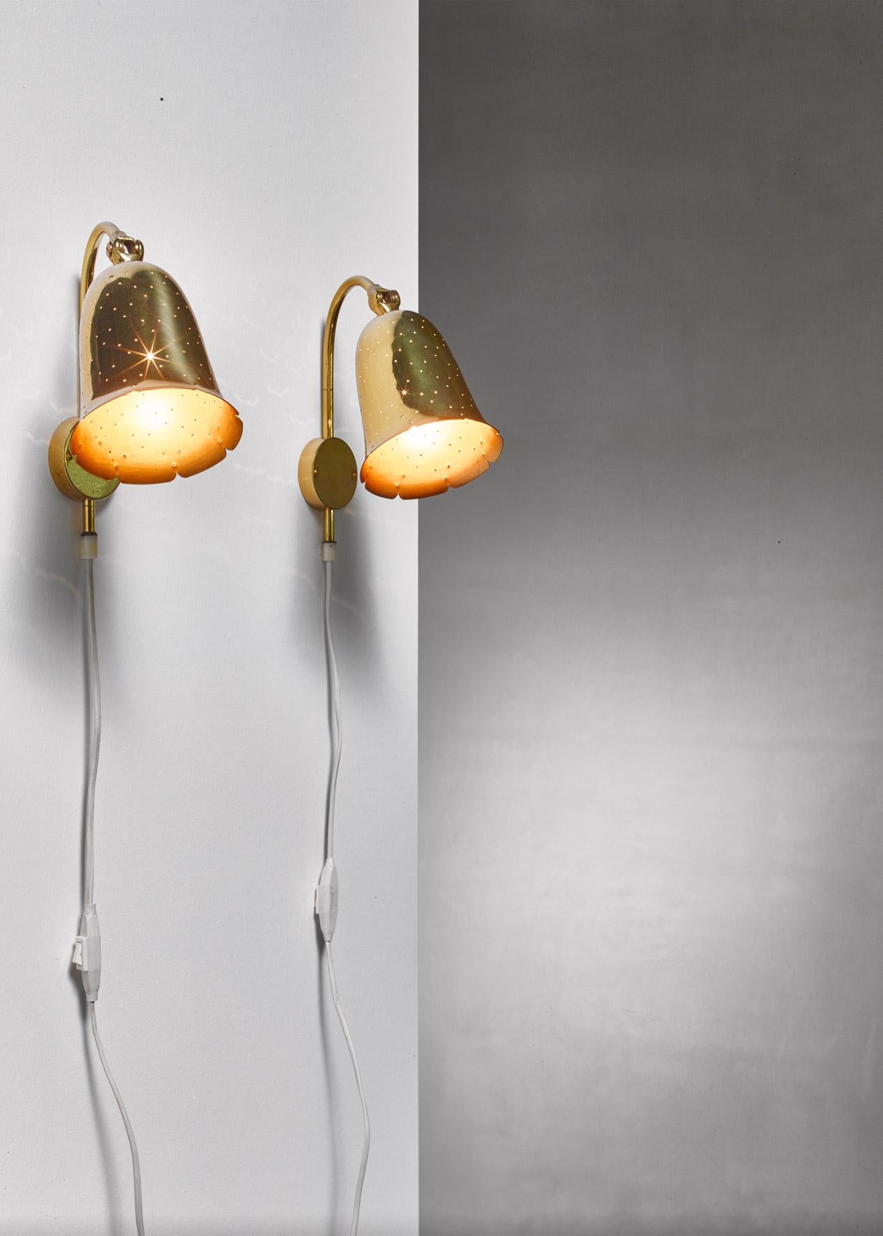 Scandinavian Modern Pair of Adjustable Brass Wall Lamps by Borens, Sweden, 1960s