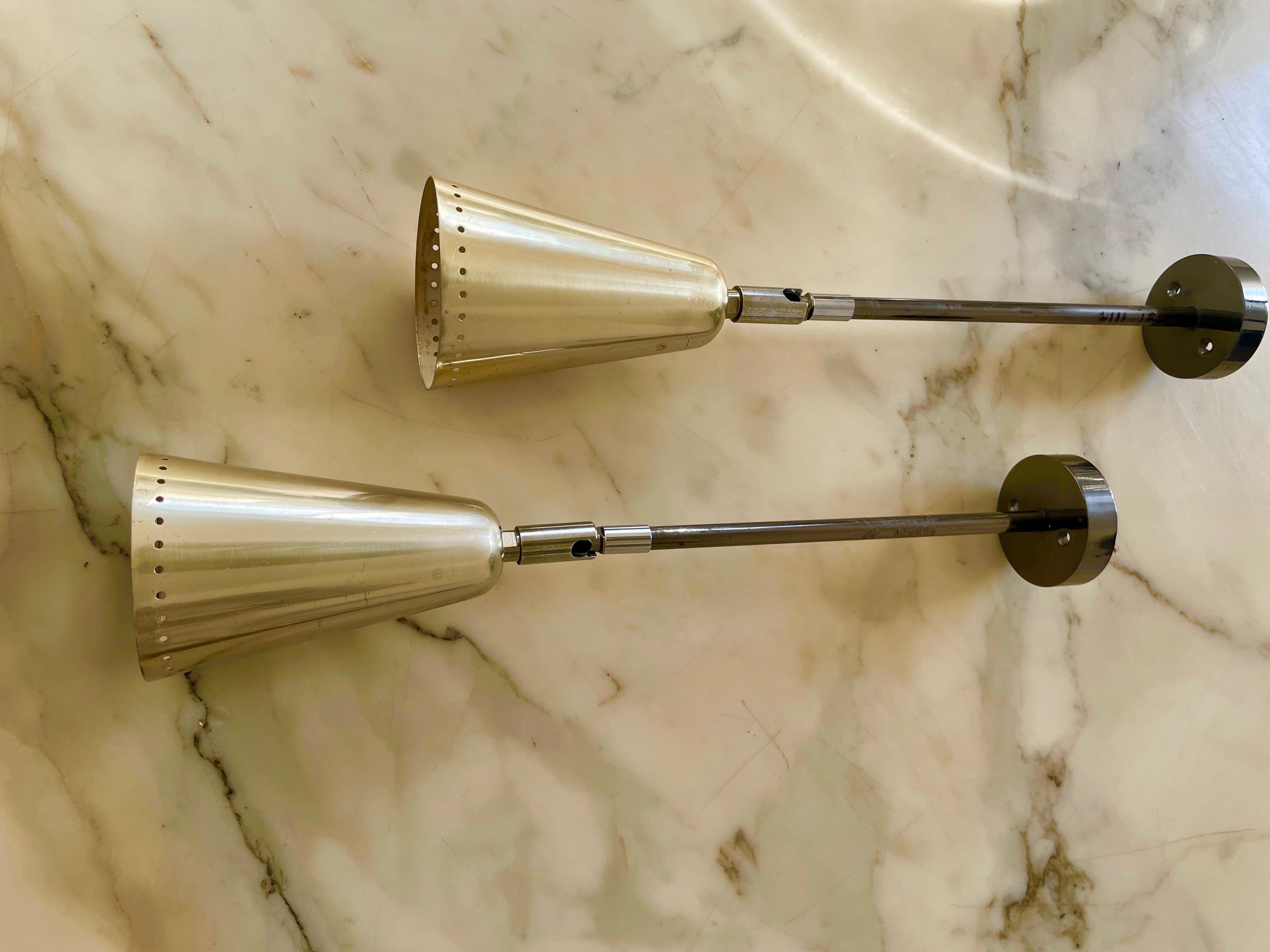 Pair of Adjustable Brass Wall Lights Attributed to Pavoo Tynell, Finland 1955. For Sale 4