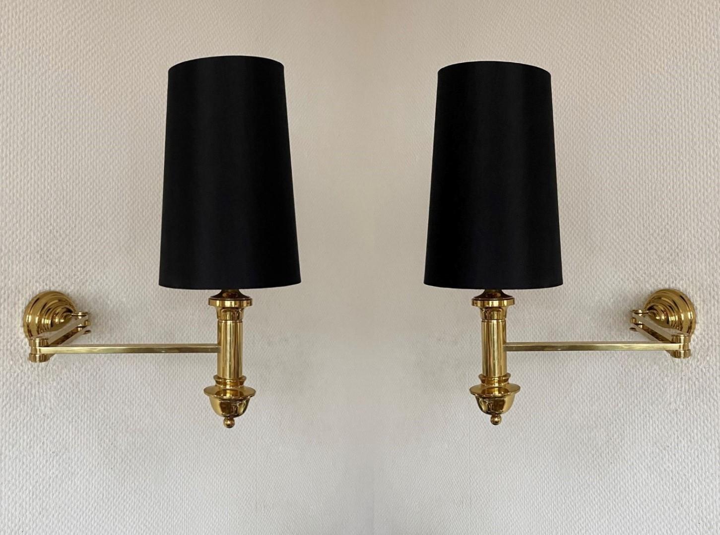 French Pair of Brass Swing Arm Wall Lights, 1960s For Sale