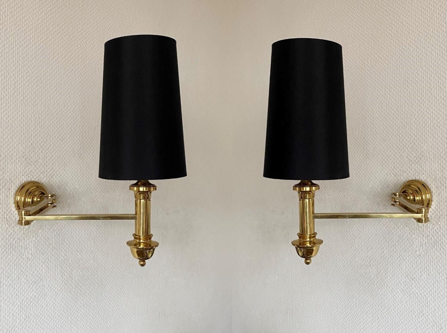 French Pair of Brass Swing Arm Wall Lights, 1960s