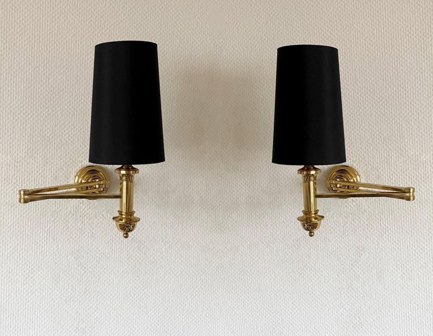 20th Century Pair of Brass Swing Arm Wall Lights, 1960s For Sale