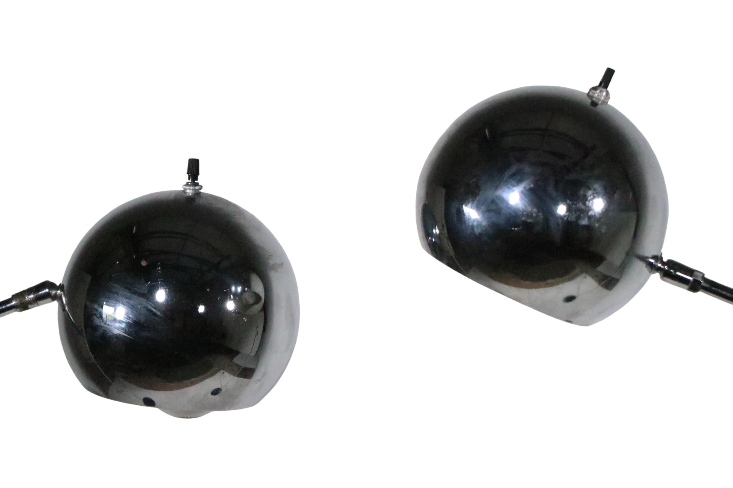 Pair of Adjustable Chrome Eyeball Orbiter Floor Lamps by Sonneman C 1970s 5