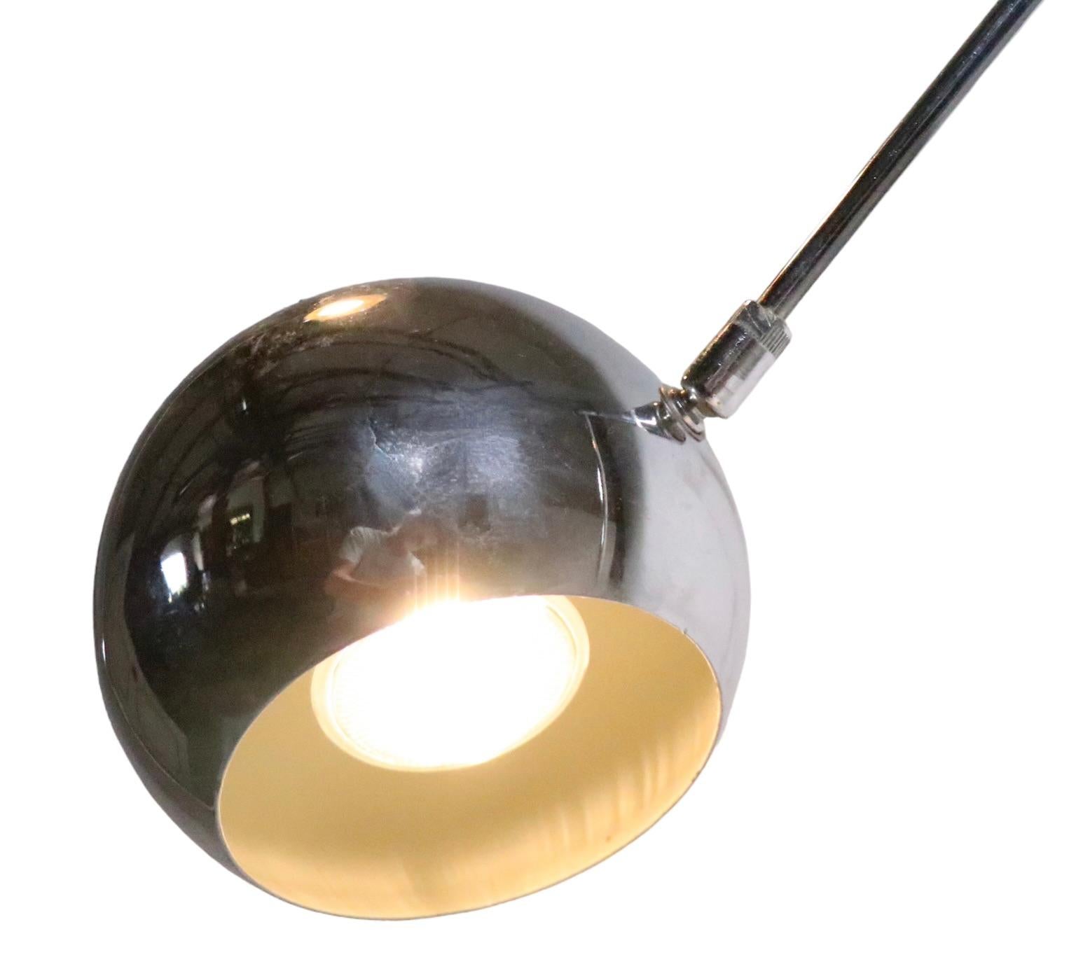 Mid-Century Modern Pair of Adjustable Chrome Eyeball Orbiter Floor Lamps by Sonneman C 1970s