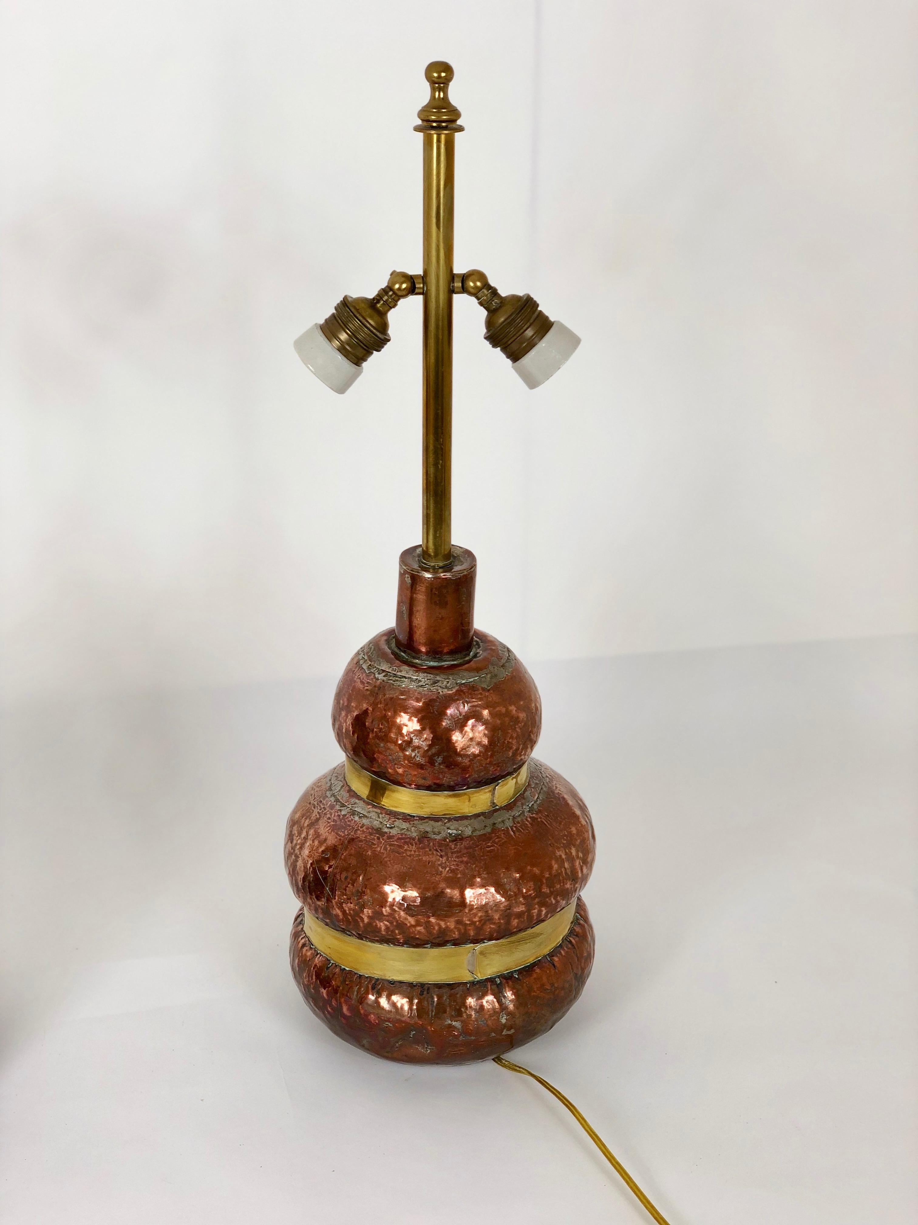 Italian Pair of Adjustable Copper Table Lamp with Brass, 1970s, Florence, Italy For Sale