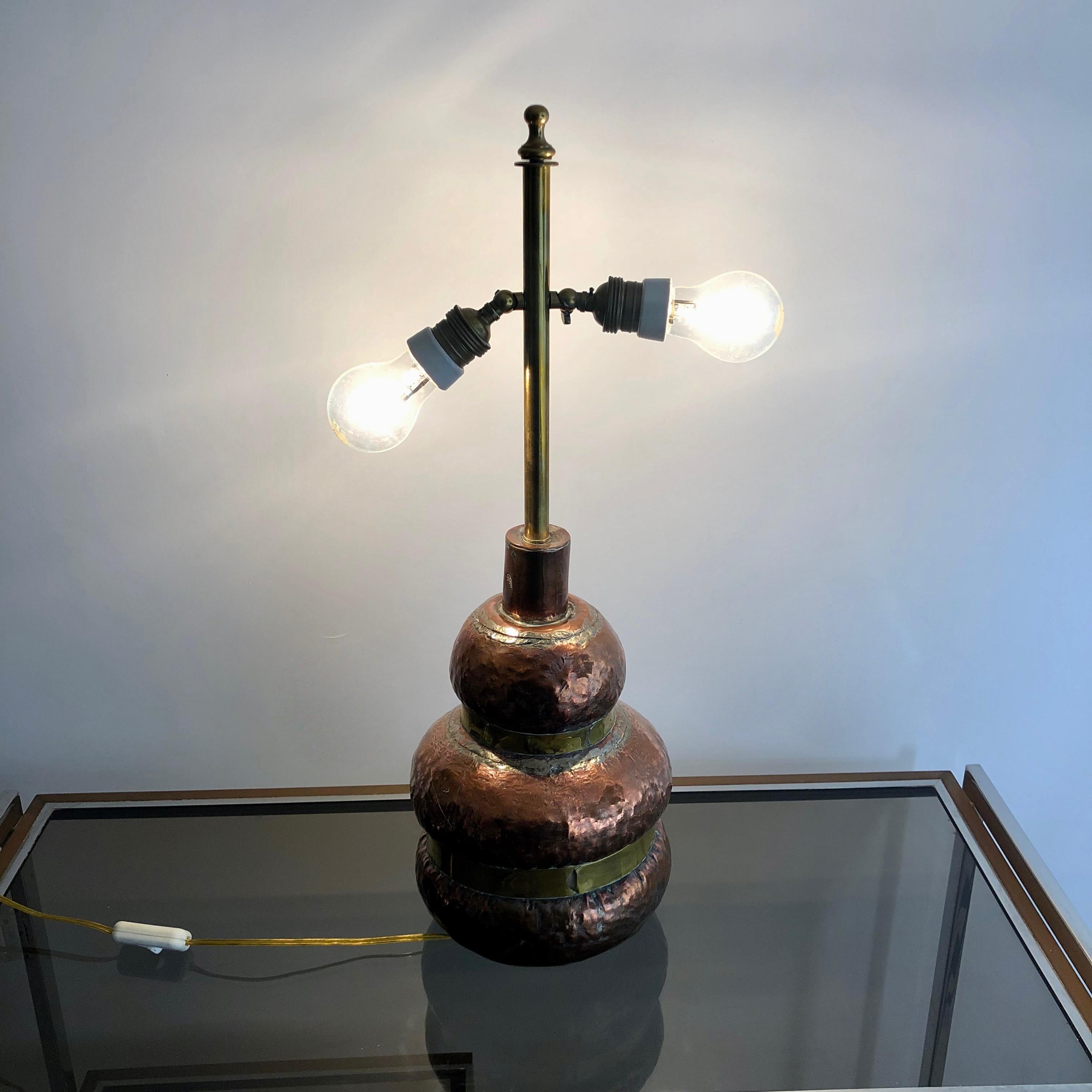 Late 20th Century Pair of Adjustable Copper Table Lamp with Brass, 1970s, Florence, Italy For Sale