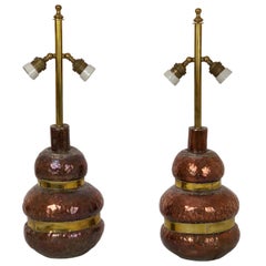 Retro Pair of Adjustable Copper Table Lamp with Brass, 1970s, Florence, Italy