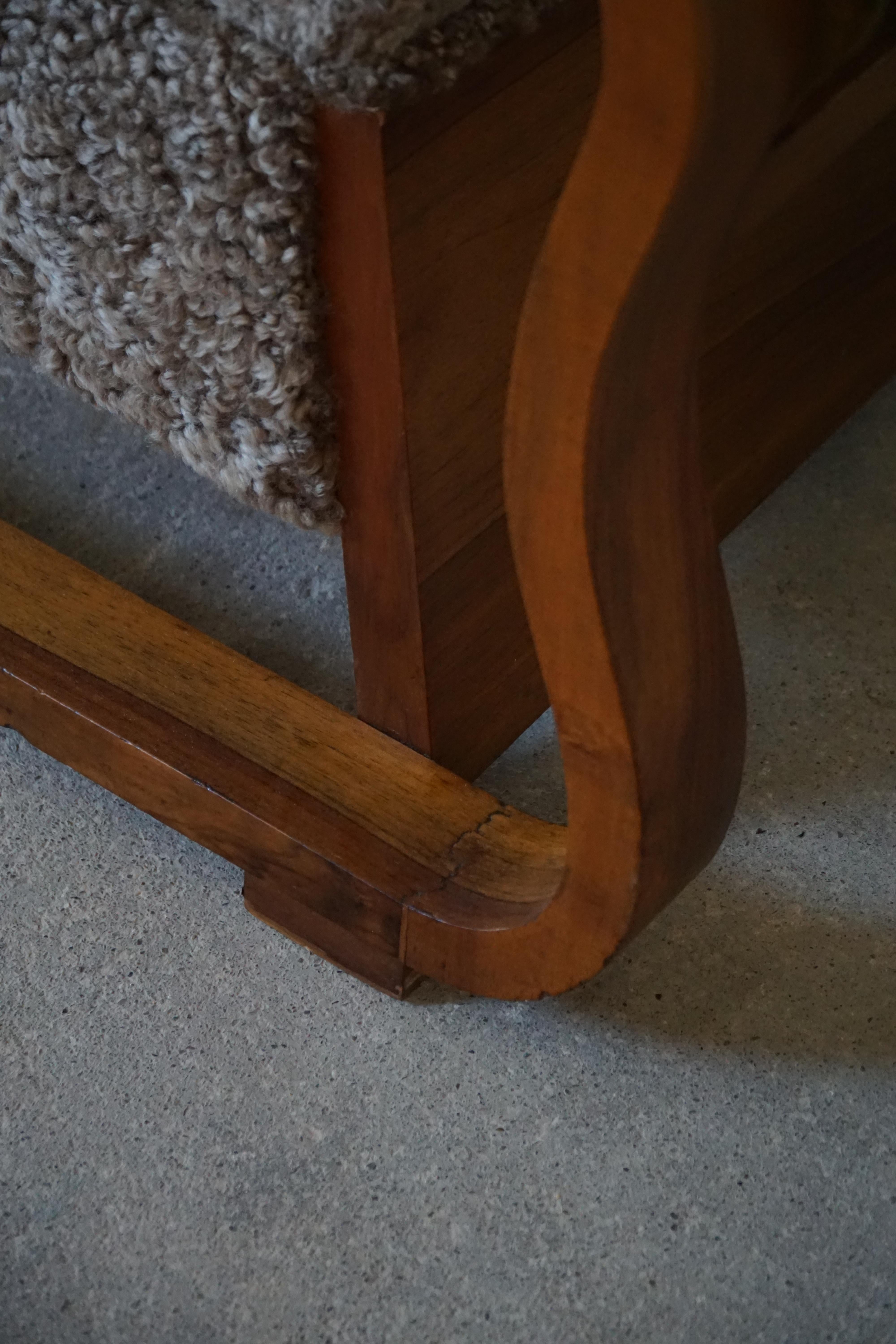 Pareja de sillones Art Decó daneses ajustables de lana de cordero y nogal, años 30 en venta 5