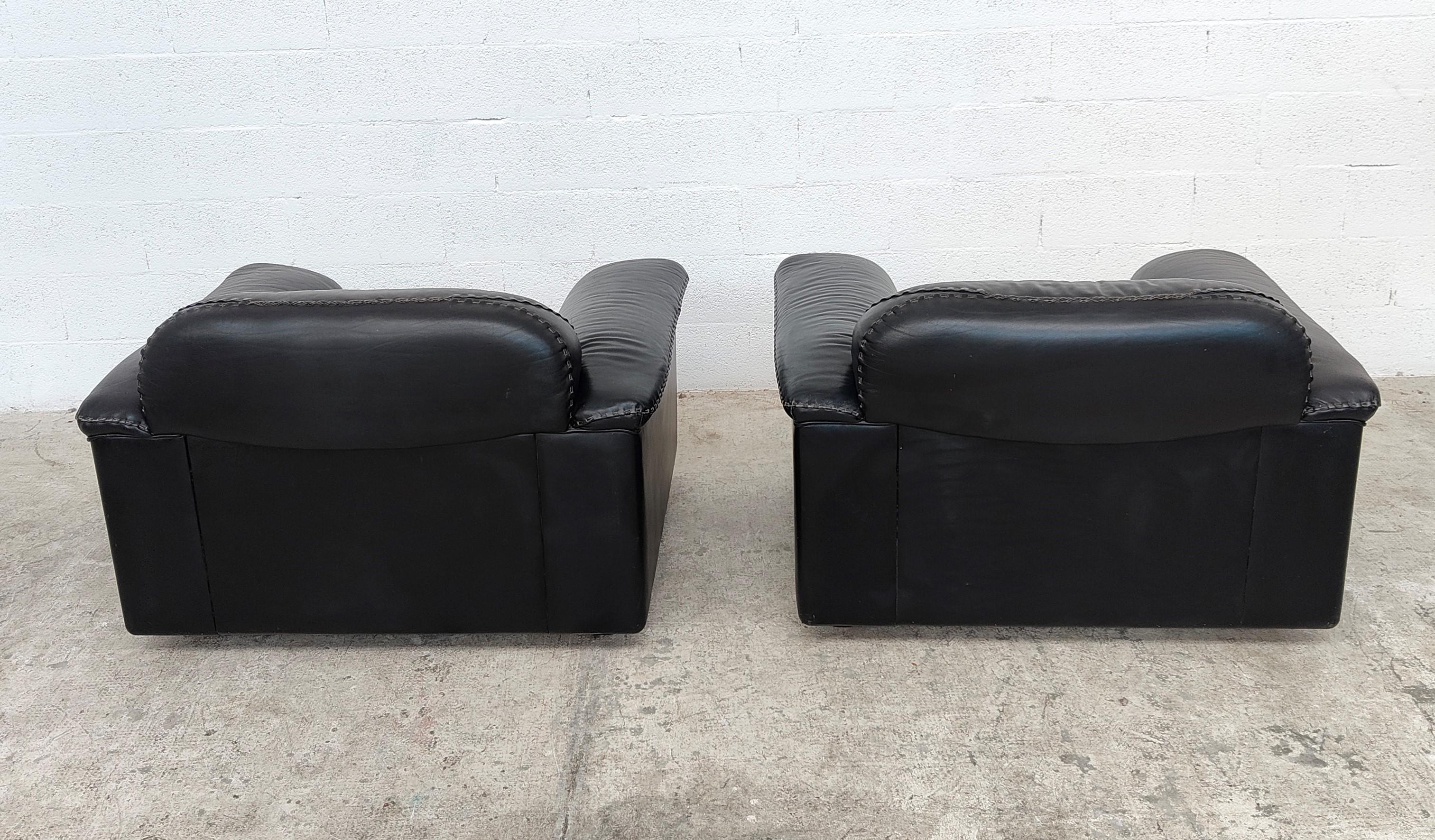Pair of Adjustable De Sede Black Leather Armchairs DS-101 Model 70s In Good Condition In Padova, IT