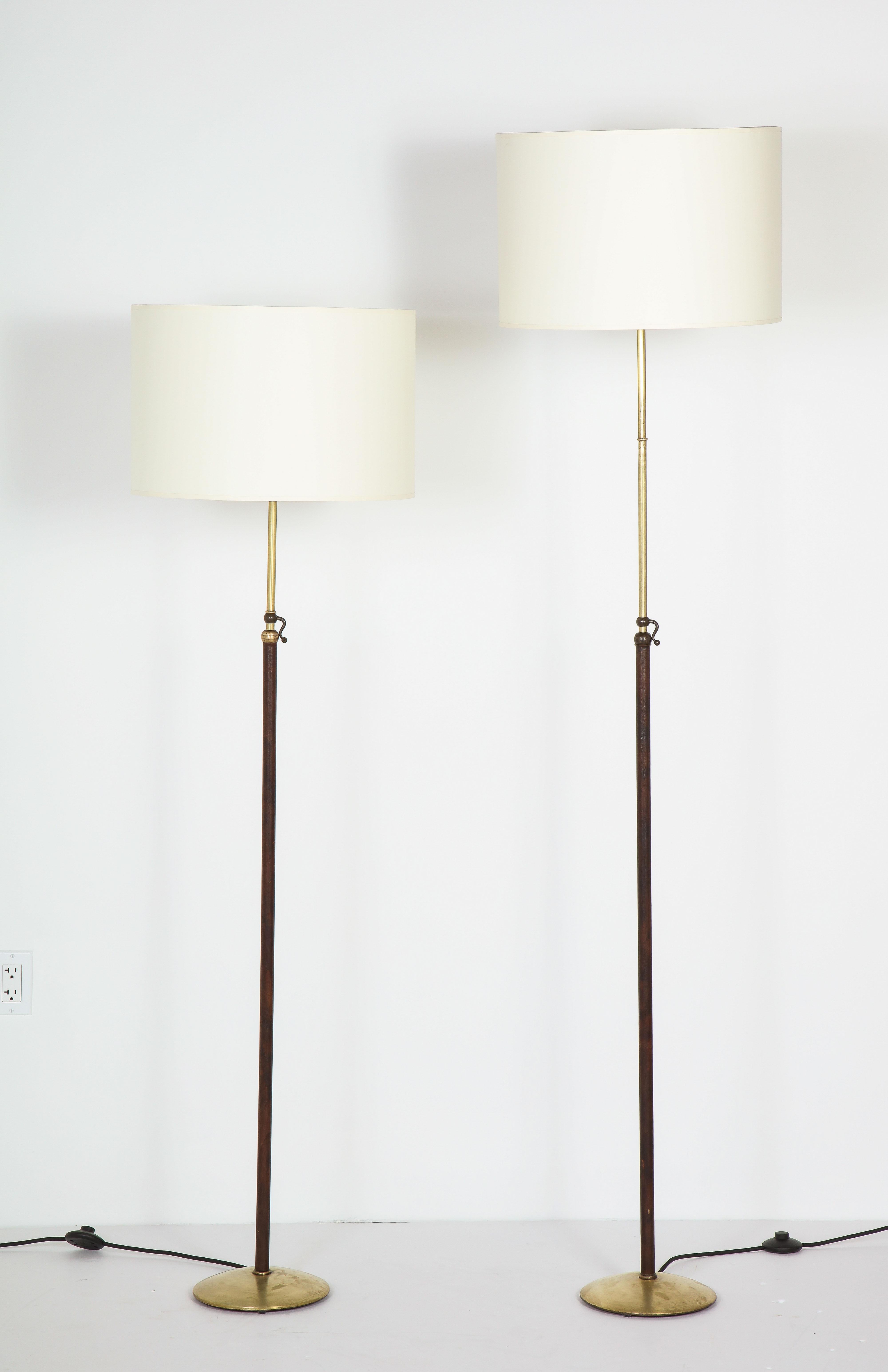 French Pair of Adjustable Floor Lamps by Jacques Adnet For Sale