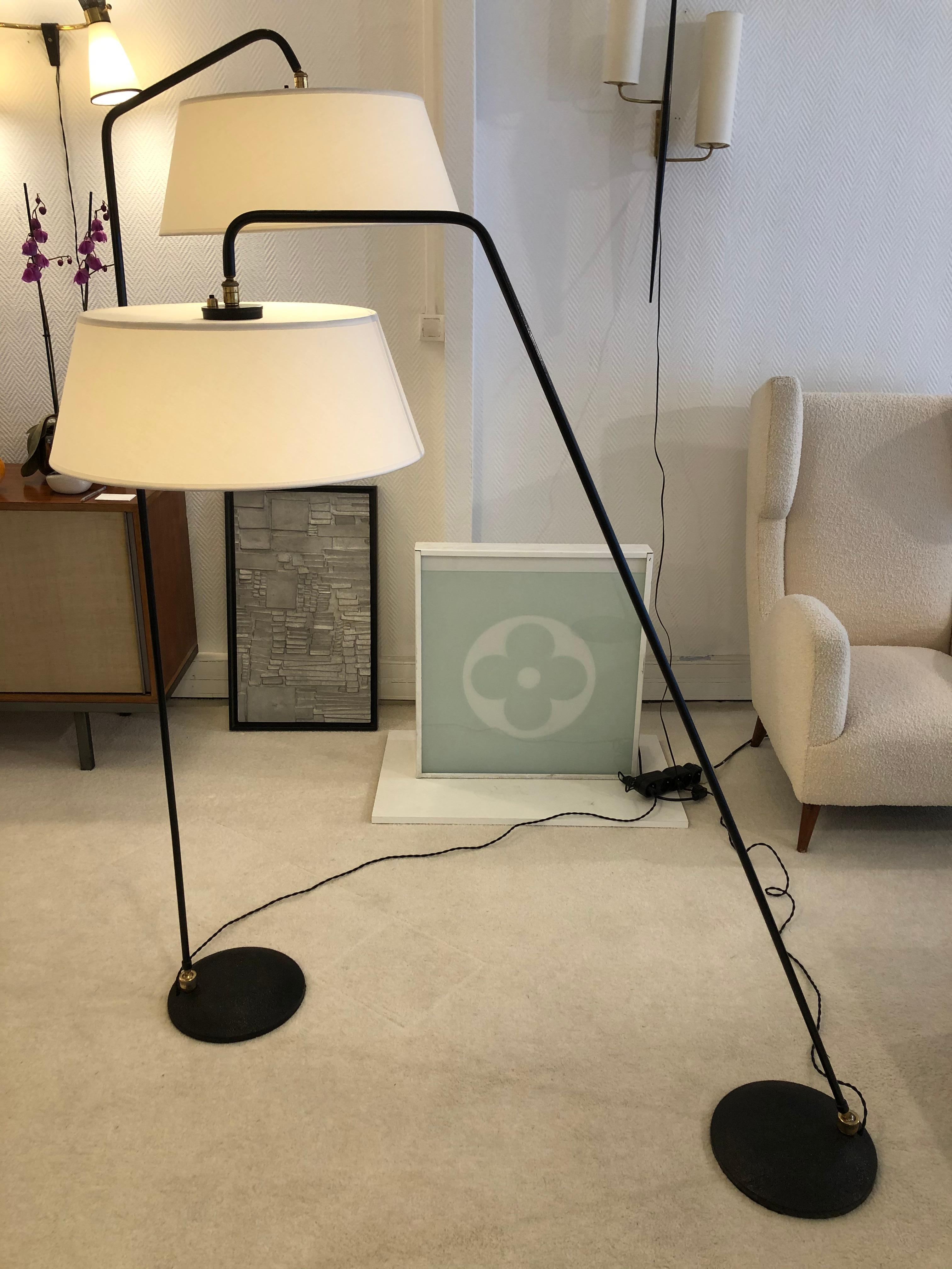 Mid-Century Modern Pair of Adjustable Floor Lamps by Lunel, 1950