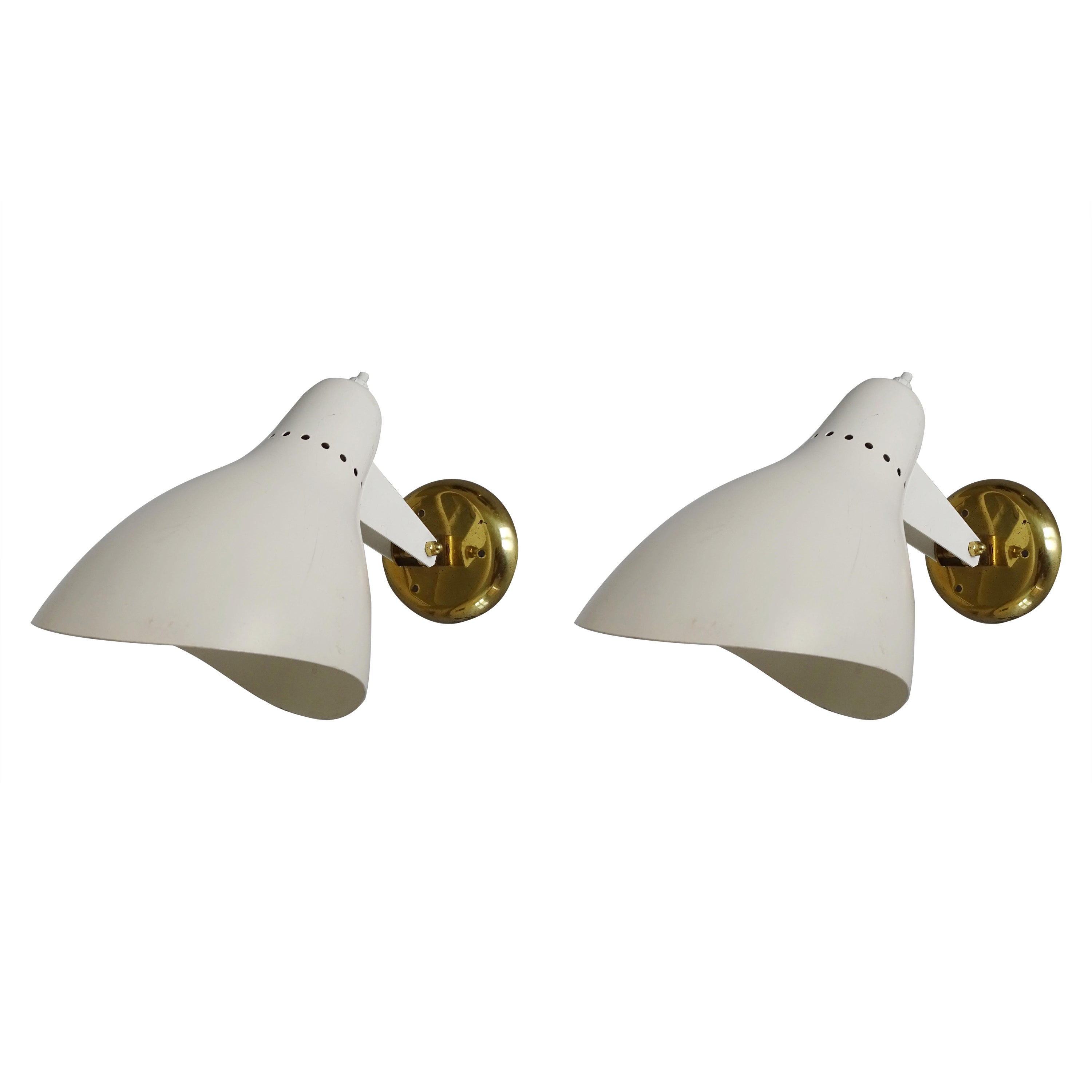 Pair of adjustable Italian 1950s wall lamps by Greco.