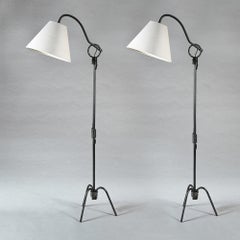 Pair of Adjustable Mid 20th Century Iron Floor Lamps After Jean Royère