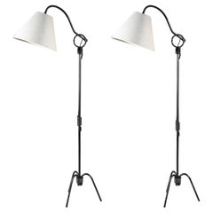 Pair of Adjustable Mid 20th Century Iron Floor Lamps After Jean Royère