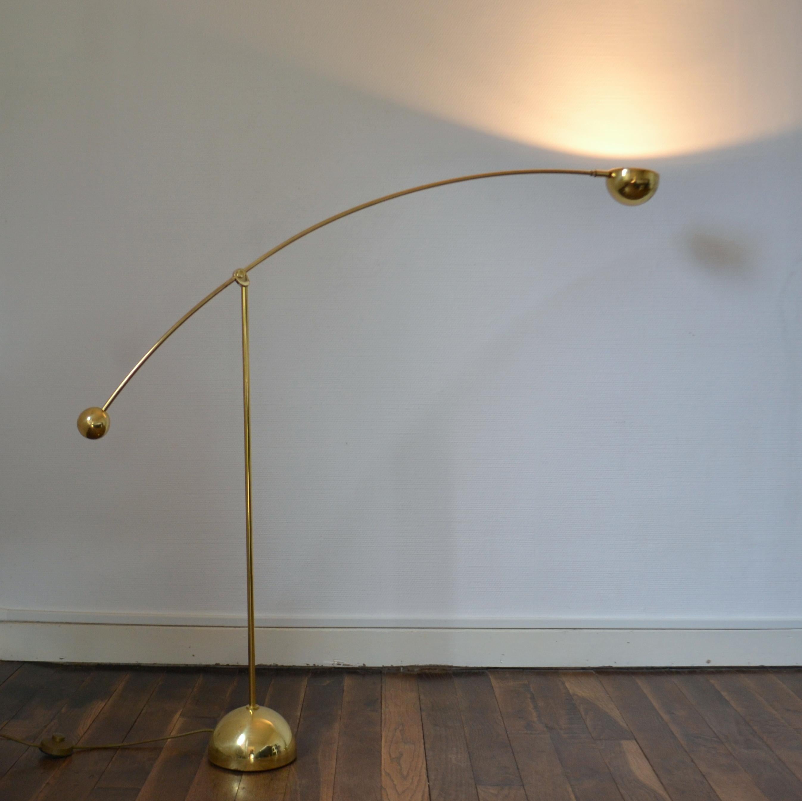 Pair of Adjustable Minimal Brass Bowed Floor Lamps 5