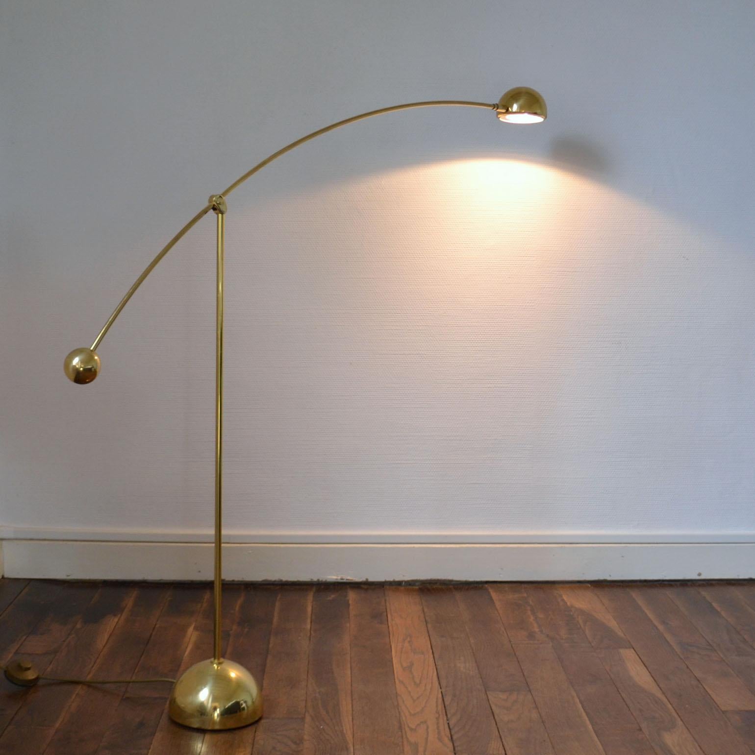 Pair of Adjustable Minimal Brass Bowed Floor Lamps 6