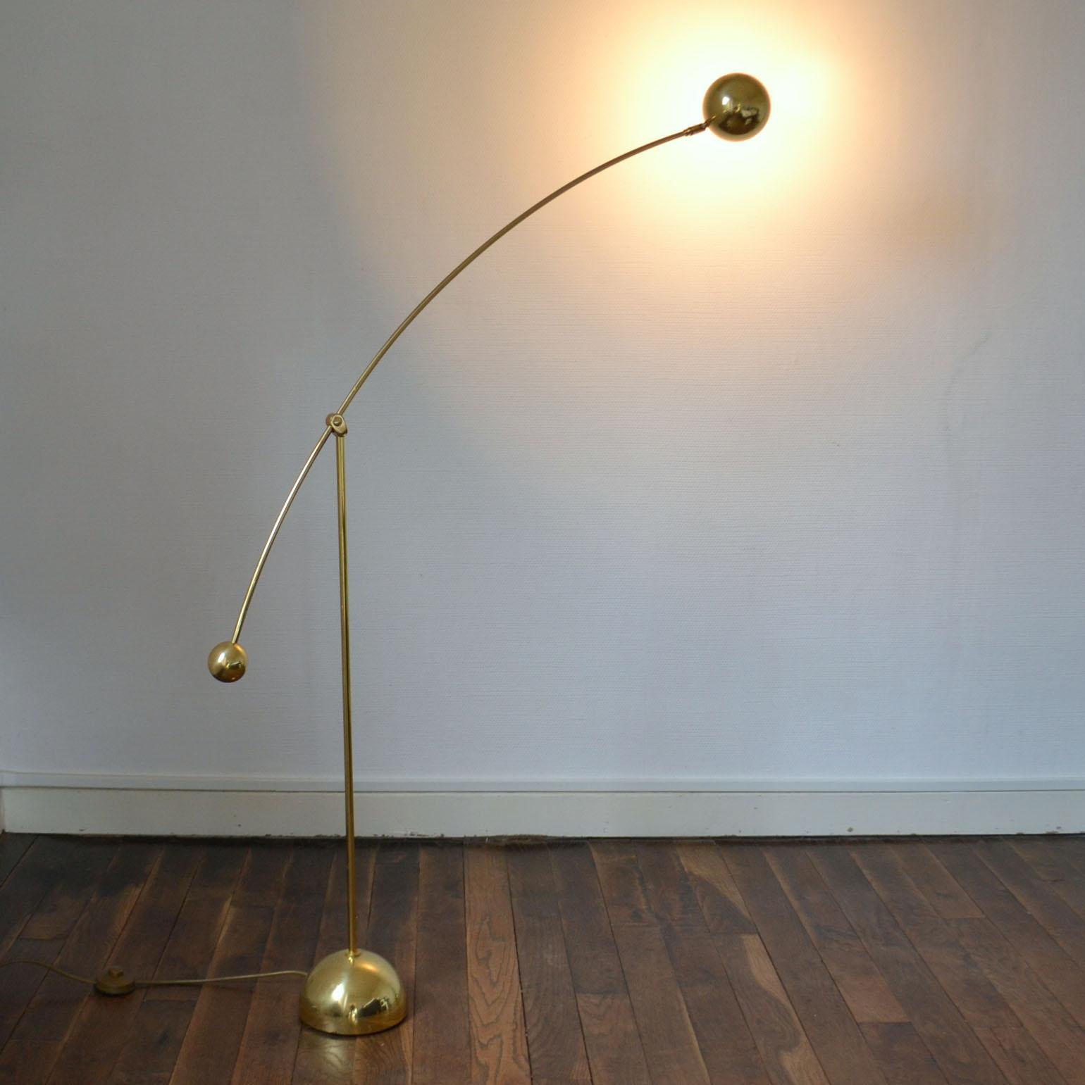 Pair of Adjustable Minimal Brass Bowed Floor Lamps 7