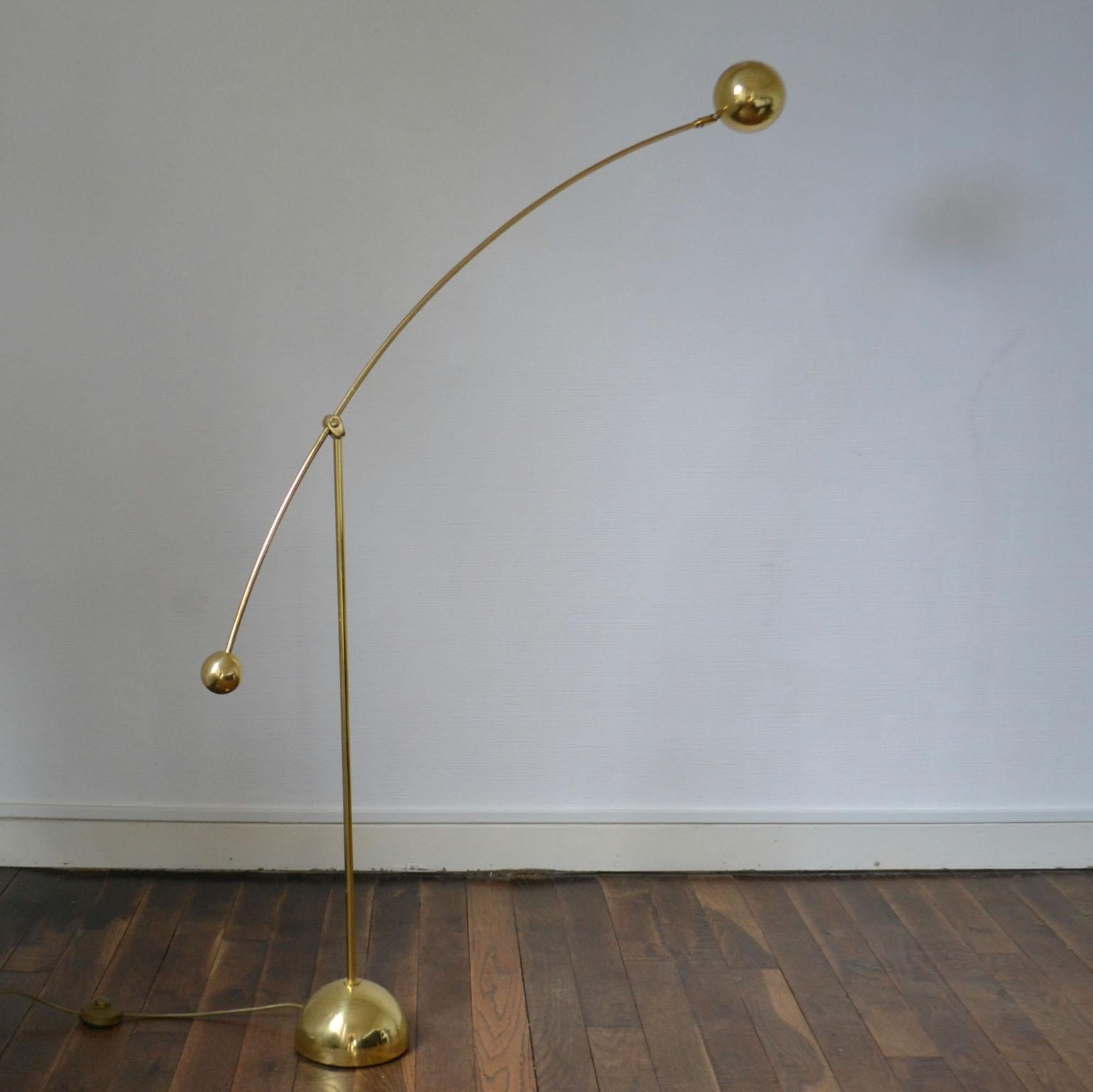 Pair of Adjustable Minimal Brass Bowed Floor Lamps 1