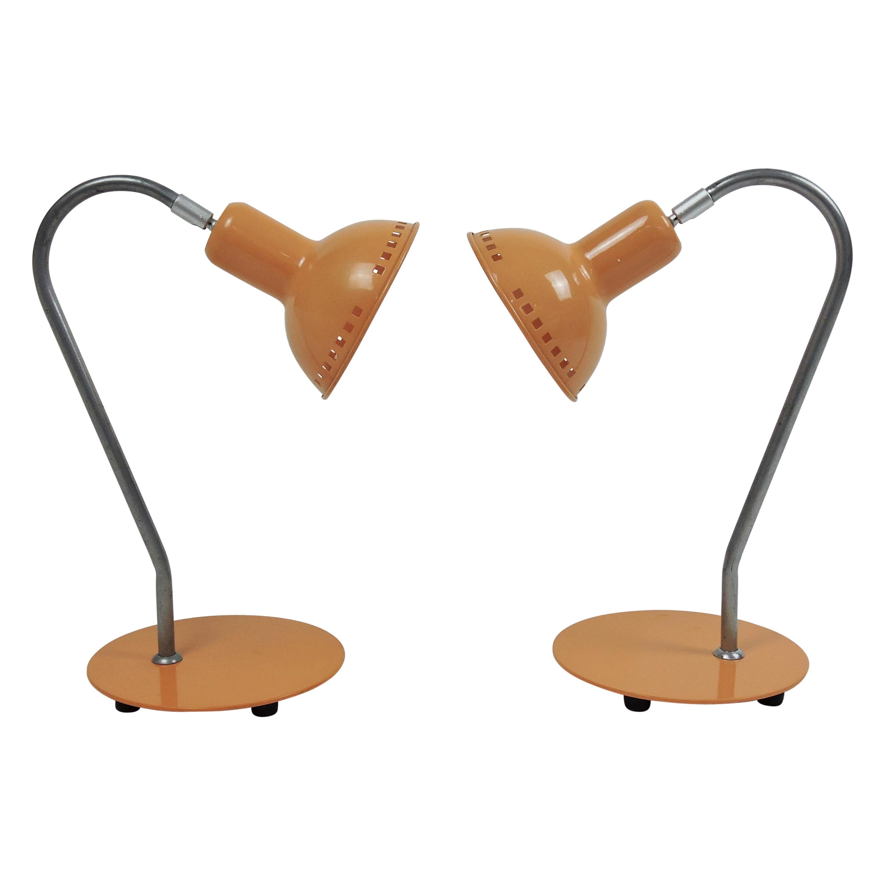 Pair of Adjustable Peach Desk Lamps, 1970s For Sale