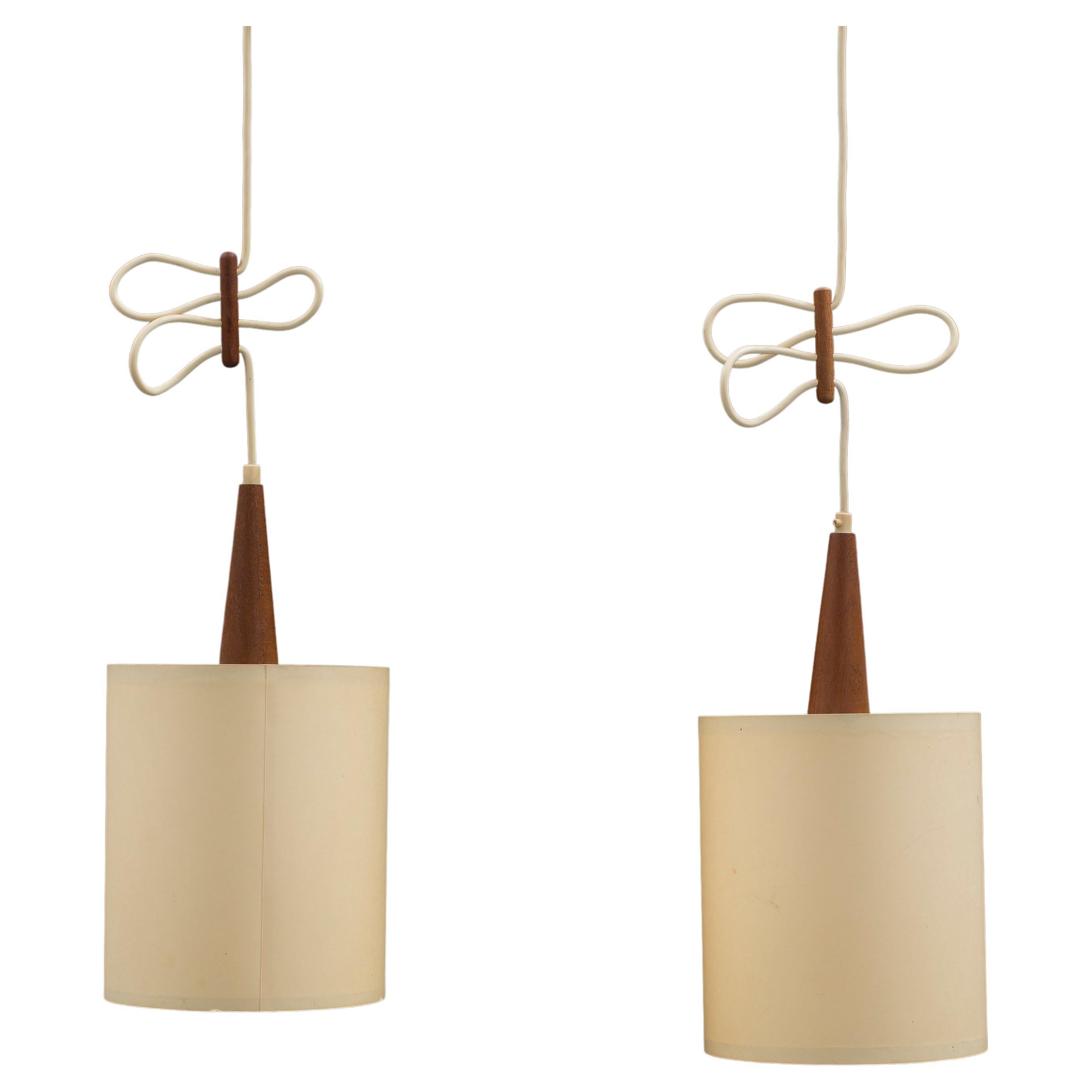 Pair of Adjustable Pendant Light by Svend Aage Holm Sorensen, Denmark, 1960 For Sale