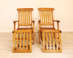 Pair of Adjustable Readsboro Folding Teak Steamer Chairs, Stamped