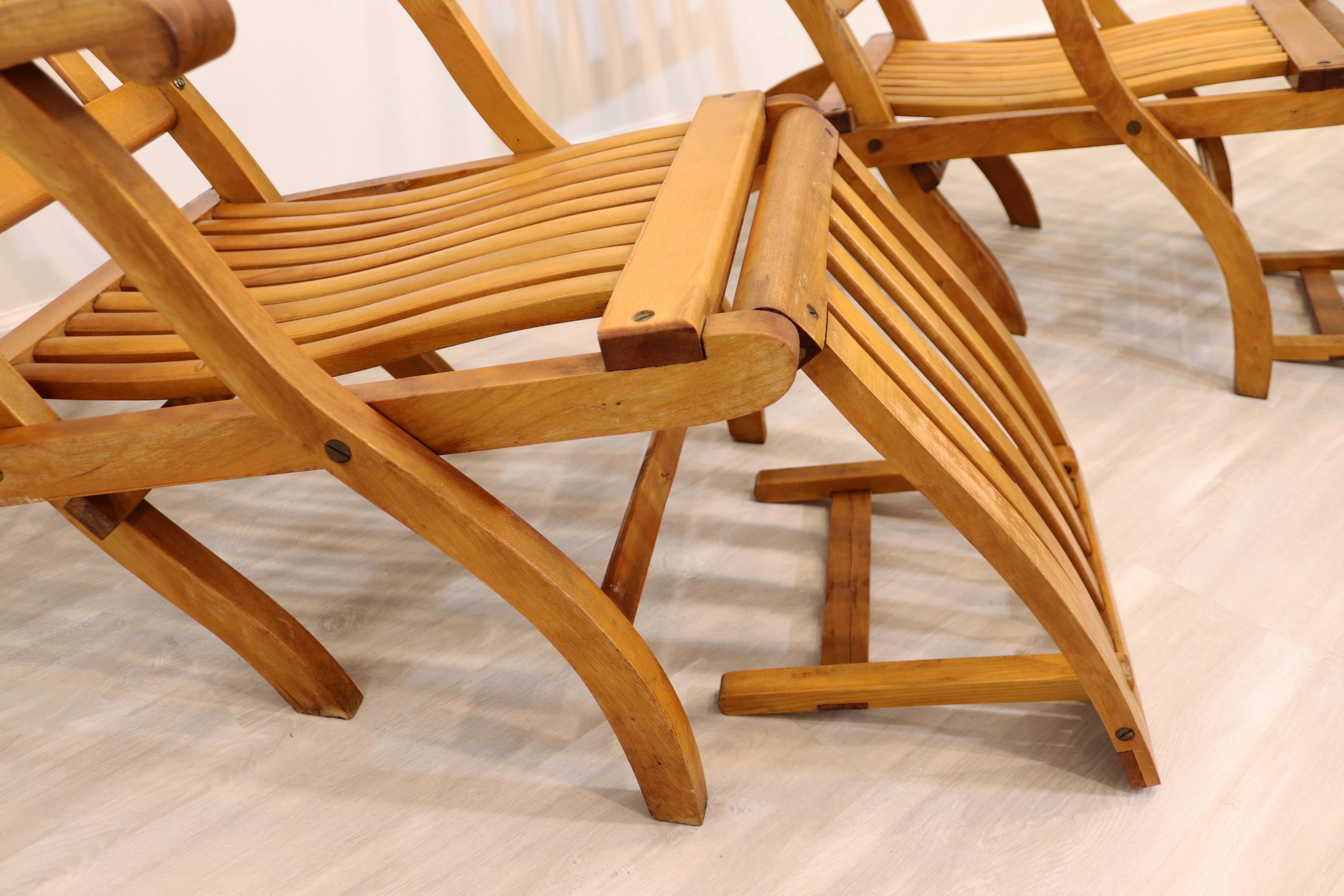 19th Century Pair of Adjustable Readsboro Folding Teak Steamer Chairs, Stamped