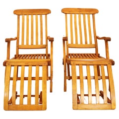 Pair of Adjustable Readsboro Folding Teak Steamer Chairs, Stamped