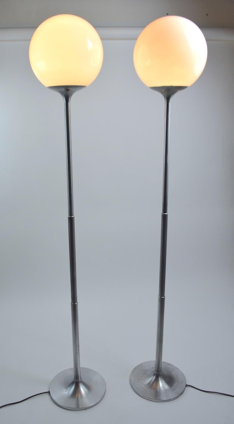 Pair of Adjustable Steel and Glass Floor Lamps Attributed to Kurt Versen 10