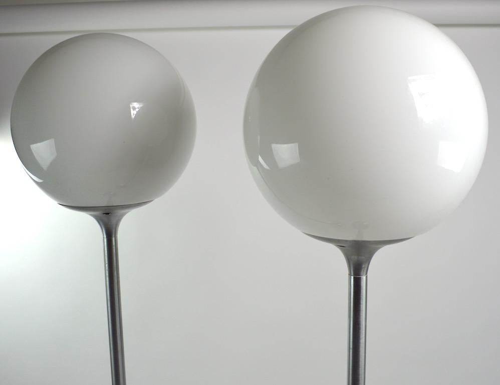Pair of Adjustable Steel and Glass Floor Lamps Attributed to Kurt Versen 12