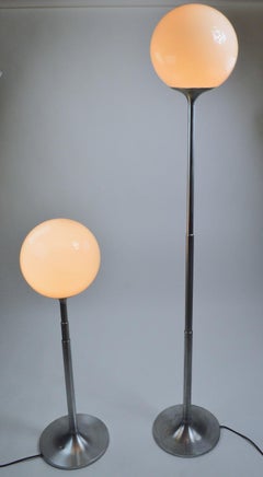 Pair of Adjustable Steel and Glass Floor Lamps Attributed to Kurt Versen