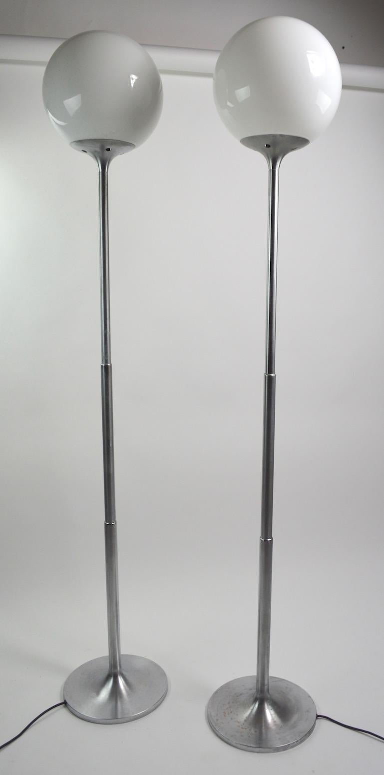 Pair of Adjustable Steel and Glass Floor Lamps Attributed to Kurt Versen 2